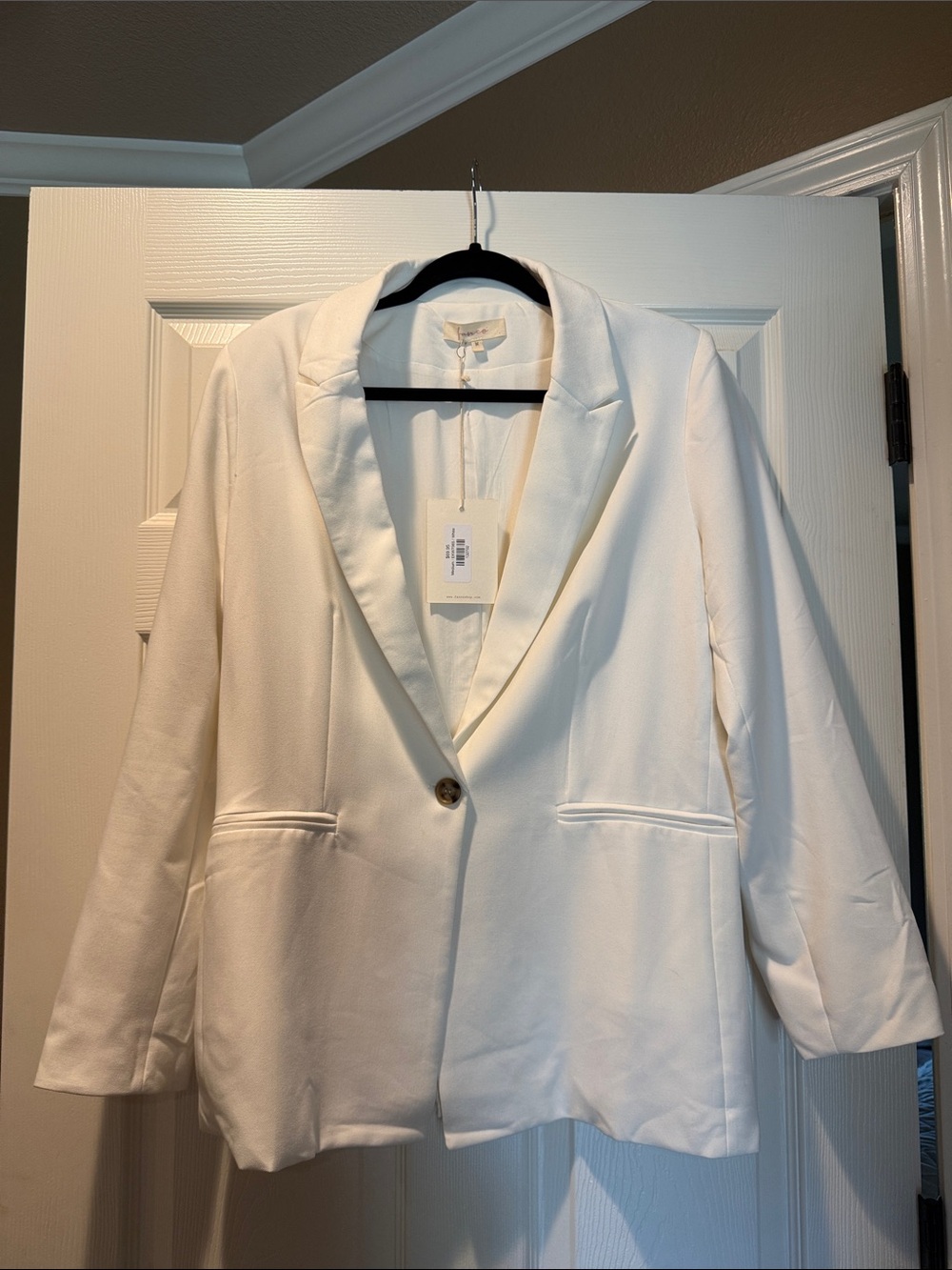 White Single-Button Blazer Jacket - Women
